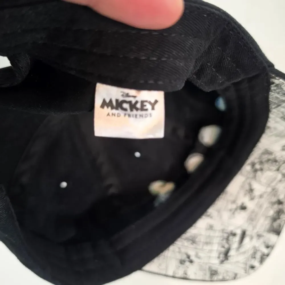 Disney Mickey & Friends Dad Hat Black Mickey Donald Goofy Adjustable Strap Cap